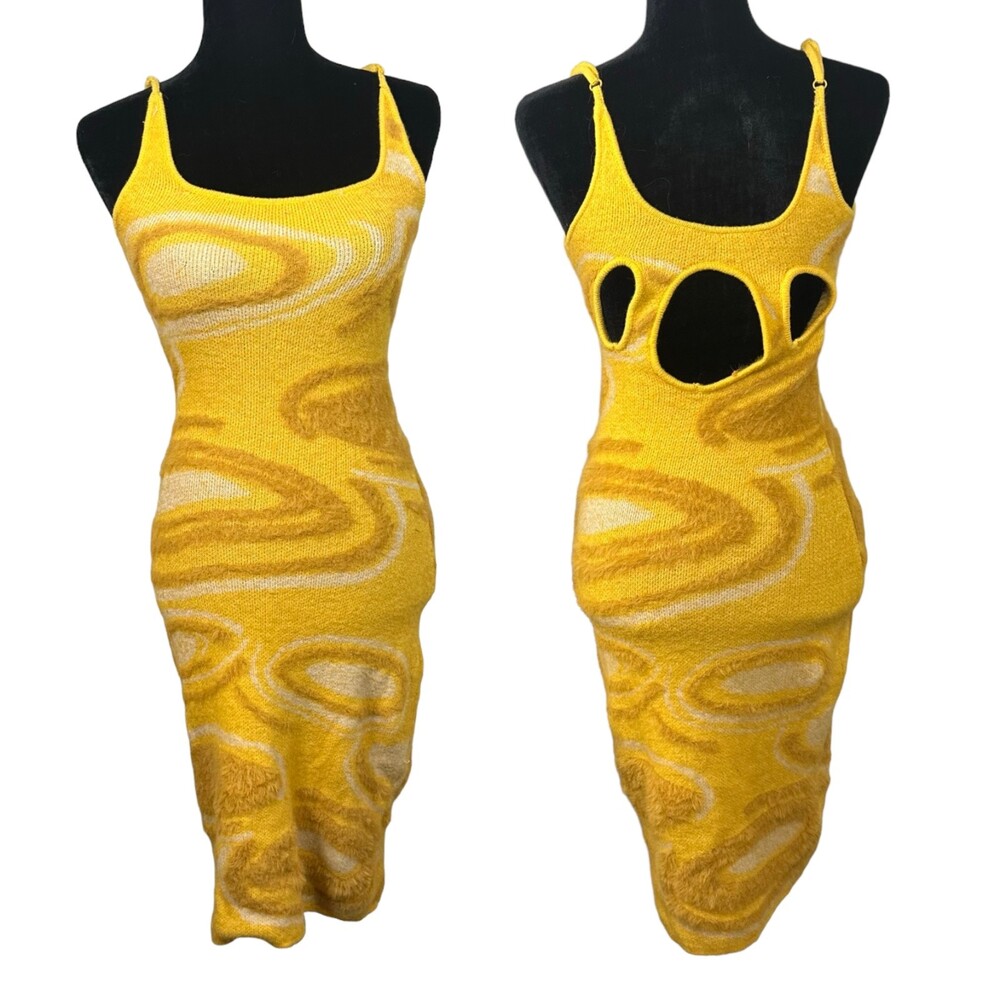 Interdee Viscose Yellow Cut Out Body Con Dress Size Small